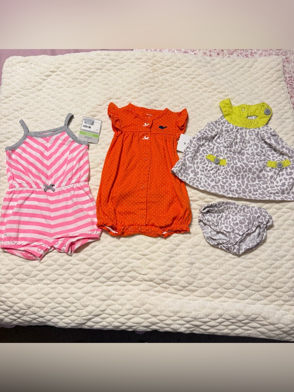Carter’s Infant 0-3 Months Summer Outfits 2 New 1 preowned Baby Girl